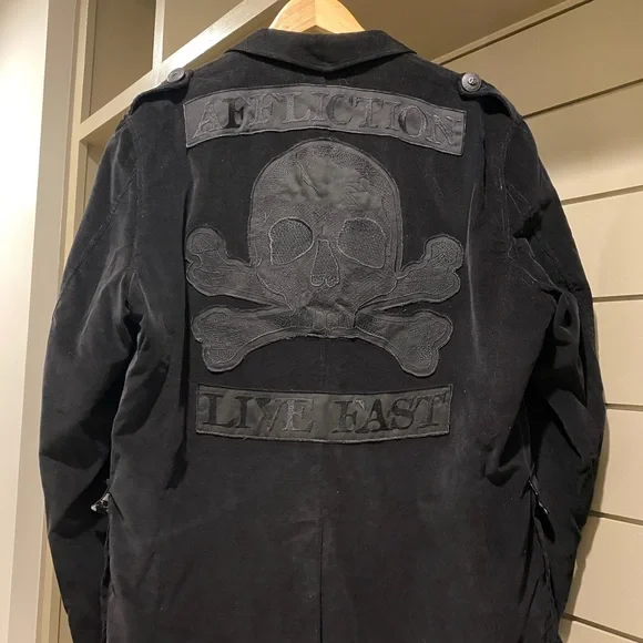 Men’s Affliction “Live Fast” black corduroy blazer